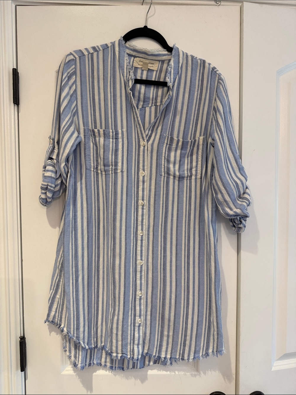 Anthropologie Blue and White Striped Button-Front Tunic